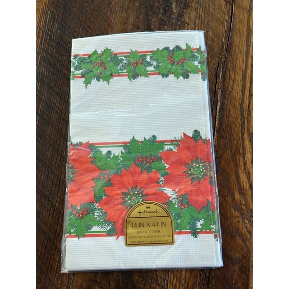 Set Of 2 Hallmark Christmas Bridge Covers 44" X 44" Holiday Tablecloths - Picture 5 of 7